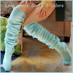 Long Thigh High Loose Socks Cozy Over Knee Black White Blue Queen Plus Boot New